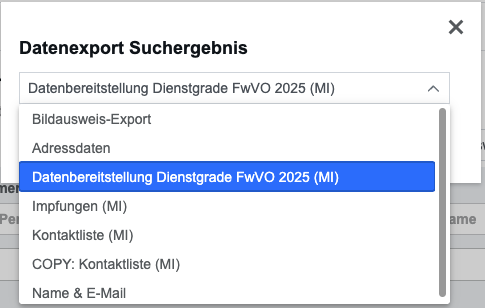 Dialog Auswahl Datenexport Suchergebnis